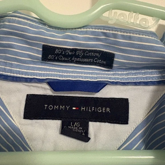 Tommy Hilfiger Blue Striped Dress Shirt‎ Men's Size Large - Picture 13 of 16